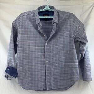 Egara mens dress shirt Blue Plaid Reverse Cuff Stylish Mens XL